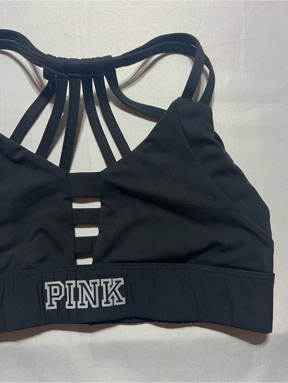 PINK Victoria's Secret Black Strappy Sports Racerback Womens Small Sports Bra